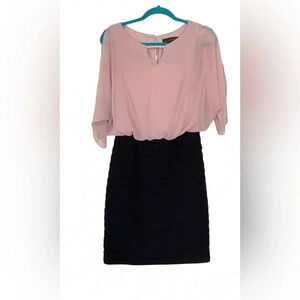 Scarlett Dress Sz 4 Black And Pink Sheer Torso/Layered Ruffle Skirt Midi Dress